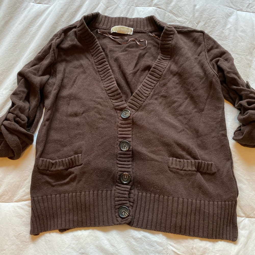 Michael Kors Brown Cardigan 3/4 Roll-Up Sleeves